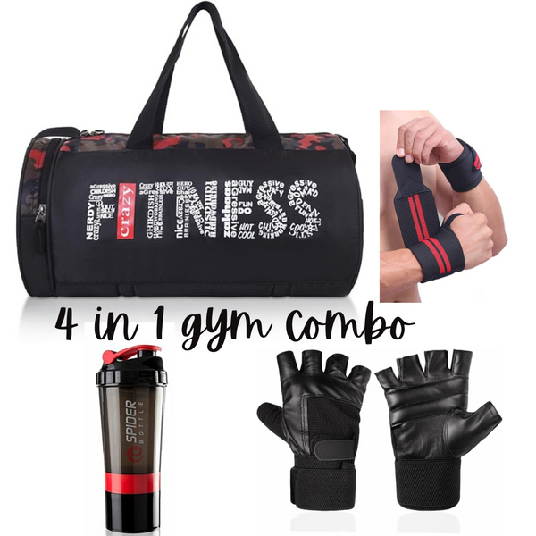 Emmcraz Fitness Duffle Gym Bag Combo for Men and Women (4-in-1 includes Shaker, Gym Gloves, and Wristband)