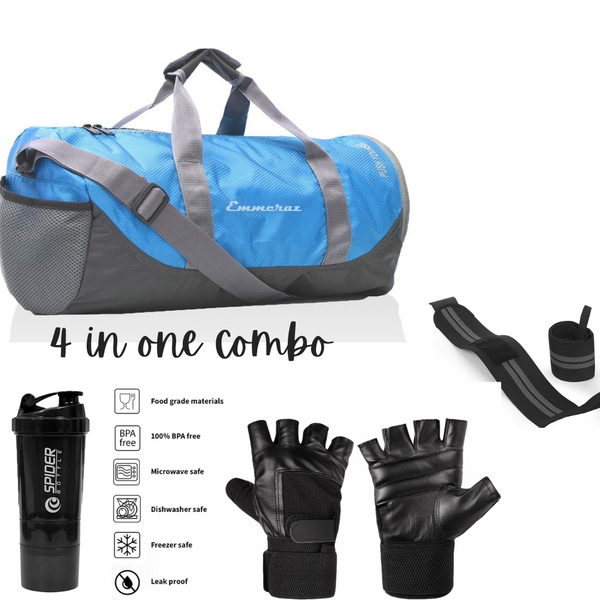 Emmcraz Inspired Duffle Gym Bag Combo (4-in-1 includes Shaker, Gym Gloves, and Wristband)