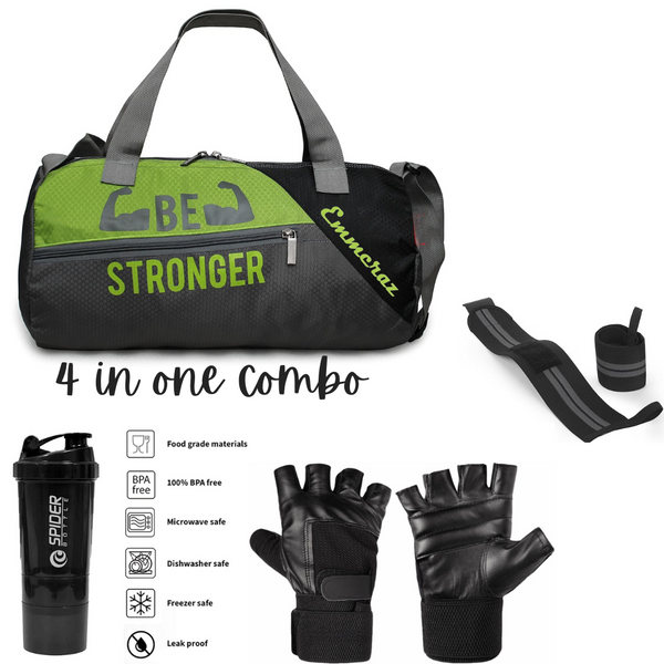 Emmcraz Beast Gym Bag, Unisex Gym Bag Combo (4-in-1 includes Shaker, Gym Gloves, and Wristband)